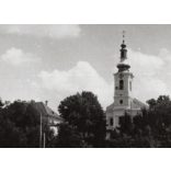 Országzászló Székelyudvarhelyen, Szent Miklós-templom, teherautó, Erdély, Székelyudvarhely, Hargita megye, utcakép, Horthy-korszak, egyház, vallás, helytörténet, 1940-es évek, Eredeti fotó, 