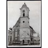 A gyergyószentmiklósi Szent Miklós Katolikus Templom, Erdély, Gyergyószentmiklós, Hargita megye, utcakép, Horthy-korszak, egyház, vallás, helytörténet, 1940-es évek, Eredeti fotó, papírkép.   