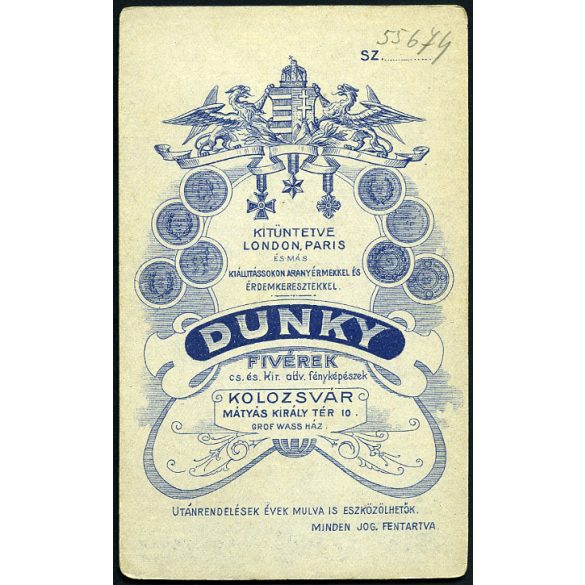 Dunky Fivérek műterme, Kolozsvár, Erdély, elegáns szakállas úr portréja, monarchia, 1890-es évek, Eredeti CDV, vizitkártya fotó.   