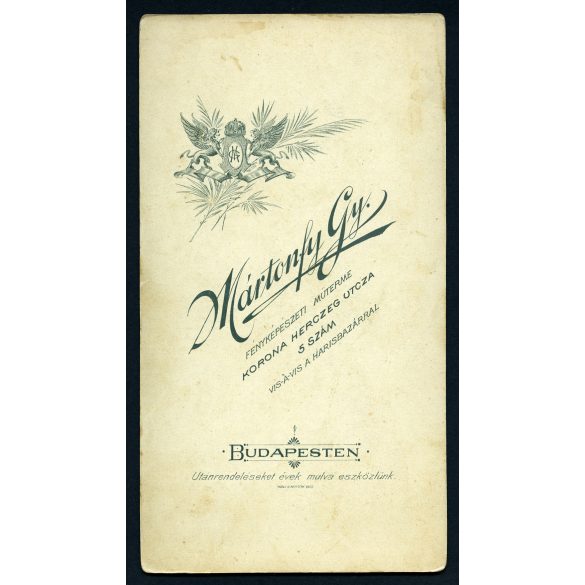 Nagyobb méret, Mártonfy műterem, Budapest, elegáns karcsú nő portréja, monarchia, 1900-as évek, Eredeti ritka kabinetfotó rossz állapotban, elején kopásnyom.
