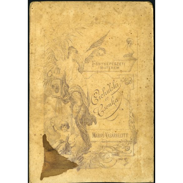 Ciehulski és Csonka műterem, Marosvásárhely, Erdély, családportré, szülők lányaikkal, monarchia, 1880-as évek, Eredeti kabinetfotó, alja vágott.  