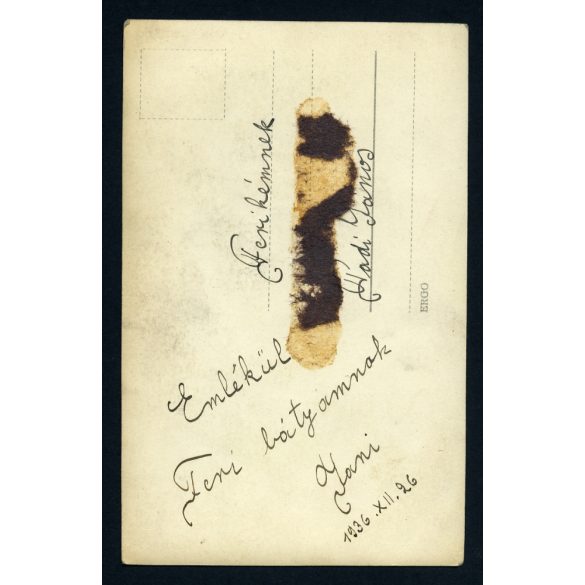 „Sugár” fotószalon, Rákoshegy (Budapest, elegáns fiú portréja, helytörténet, 1936, Horthy-korszak, 1930-as évek, Eredeti fotó, feliratozott papírkép.  