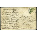 Ismeretlen fényképész egy bérház udvarán, csoportkép ünneplőben, kalap, gyöngysor,  monarchia, 1914, 1910-es évek, Eredeti nevekkel ellátott fotó, hátulján feliratozott papírkép Kispestre küldve.  