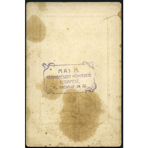 Mai Miksa Fényképészeti Műintézete, Budapest (VI. Aréna út 59.), elegáns kislány babával, karikával, labdával, játék, monarchia, 1900-as évek, Eredeti pecséttel jelzett kabinetfotó.  