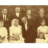 Esküvő, lakodalom, Szeghalom, vőlegény, menyasszony, 1920, 1920-as évek, Békés megye, helytörténet, Eredeti fotó, hátulján feliratozott papírkép. 