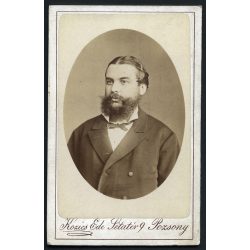   Kozics Ede műterme, Pozsony, Felvidék, elegáns szakállas férfi portréja, helytörténet, monarchia, 1870-es évek, Eredeti CDV, vizitkártya fotó. 