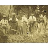 Székelykeresztúr, Erdély, Kuppis Géza portáján, mezőgazdaság, betakarítás, monarchia, 1890-es évek, Eredeti kabinetfotó, hátulján nevekkel, feliratozva. 