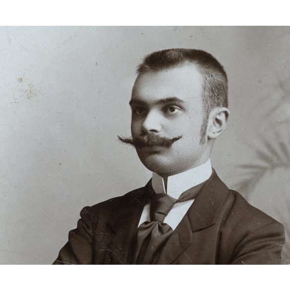 Baker Alajos műterme, Selmecbánya, Felvidék, elegáns úr nyakkendőben, bajusz, portré, monarchia, 1897., 1890-es évek, Eredeti kabinetfotó. 