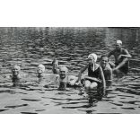 Fürdés a tóban, Torda, Erdély, fürdőruha, strand, helytörténet, Horthy-korszak, helytörténet, 1935., 1930-as évek, Eredeti fotó, hátulján feliratozott papírkép. 