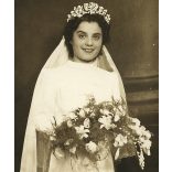 Molnár Erzsi műterme, Budapest, menyasszony virágcsokorral, virág, esküvő, ünnep, Horthy-korszak, 1930-as évek, Eredeti fotó, papírkép. 