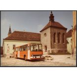 Nagyobb méret! Az Ikarus 266 típusú járműve Székesfehérváron, a Szent Anna-kápolna előtt, Magyarország, Székesfehérvár, busz, tömegközlekedés, közlekedéstörténet, utcakép, 