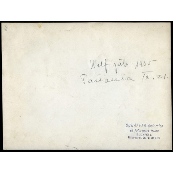 Nagyobb méret, Pannonia szálló télikertje, Budapest, Astoria, Wolf Emil gyárának (CHINOIN) jubileumi ünnepsége, Horthy-korszak, helytörténet, 1935, 1930-as évek, Eredeti pecséttel jelzett fotó, hátulj