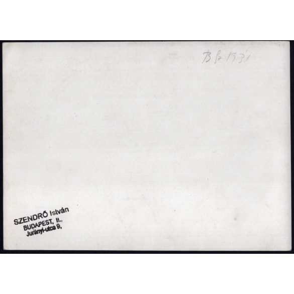 Nagyobb méret, Szendrő István fotóművészeti alkotása, a Széchenyi Lánchíd télen, háttérben a budai vár, Budapest, épület, építészet, szobrok, 1930-as évek. Eredeti, pecséttel jelzett fotó, papírkép. 