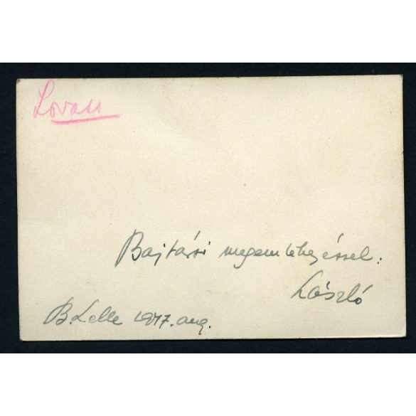 Fürdőző társaság, Balatonlelle, fürdő, strand, Balaton, kommunizmus, Somogy megye, 1947, 1940-es évek, Eredeti fotó, hátulján feliratozott papírkép. 