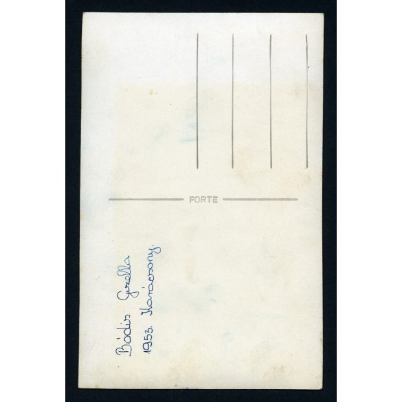 Karácsony, gyerekek játékautóval, játék babakocsival, Bódis Gizella, ünnep, 1953, 1950-es évek, kommunizmus, Eredeti fotó, hátulján feliratozott papírkép. 