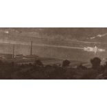 Dunai panoráma Dömsödön, Dömös, látkép, Horthy-korszak, hajó, gyár, helytörténet, 1921. július 29. 1920-as évek, Eredeti fotó, papírkép.   