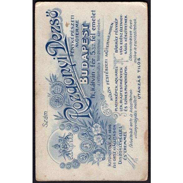 Rozgonyi Dezső fényképészeti műterme, Budapest, fiatal hölgy különös kalapban, nyaklánccal, monarchia, 1890, 1890-es évek, Eredeti CDV, vizitkártya fotó.  