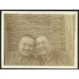 Magyar katonák a fronton, Dr. Horváth Zoltán és Dr. Szántó E. , egyenruha, 1. világháború, Horodenka, Ukrajna, 1910-es évek, Két darab eredeti, kartonra ragasztott fotó, papírkép. 