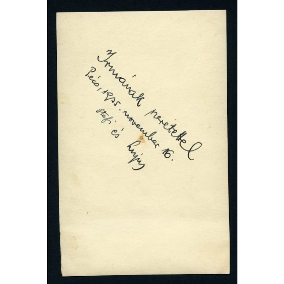 Esküvő, Pécs, menyasszony, vőlegény, virág, ünnep, 1935, 1930-as évek,  Horthy-korszak, Baranya megye, helytörténet. Eredeti fotó, hátulján feliratozott papírkép. 