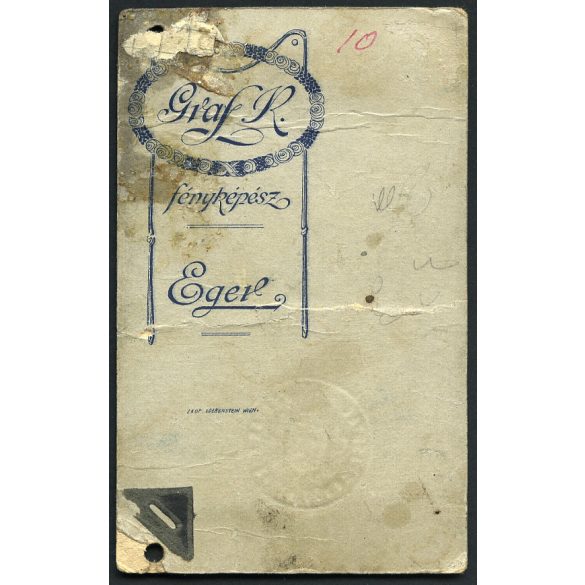 Graf műterem, Eger,  Vass Olga Magyar Királyi Államvasutak igazolványa, elegáns lány gyönyörű hajjal, valószínűleg vajki Vass János későbbi vallásügyi miniszter testvére, monarchia, 1890, 1890-es évek