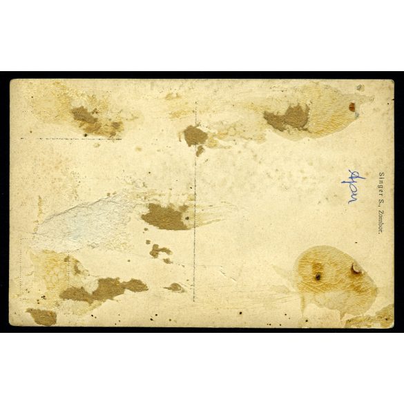 Singer műterem, Zombor, vajdaság, magyar katona egyenruhában, pálcával, különös szakállal, 1. világháború,  1910-es évek, Eredeti fotó, papírkép, hátulja ragasztós, sérült.  