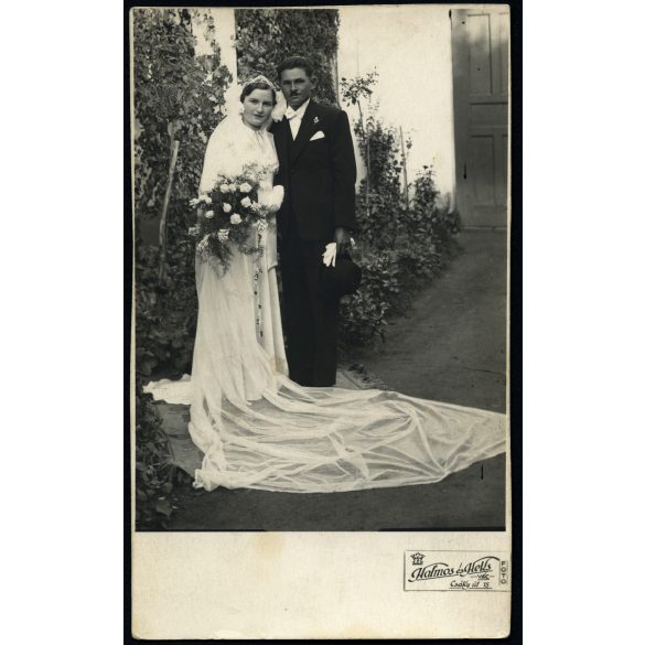Halmos és Heks fotó, Vác, esküvő, vőlegény, menyasszony, virág, ünnep, Horthy-korszak, helytörténet, Pest megye, 1920-as évek, Eredeti fotó, papírkép. 