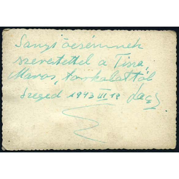 Fiatal férfi a Tisza és Maros folyók torkolatánál, Szeged, Csongrád-Csanád megye, Horthy-korszak, 1943, 1940-es évek, Eredeti fotó, hátulján feliratozott papírkép. 