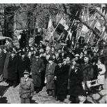 Március 15.-i felvonulás, Budapest, „…Székesfőváros Elektromos Művei” transzparens, nemzeti ünnep, kommunizmus, 1948, 1940-es évek, Eredeti fotó, papírkép.  