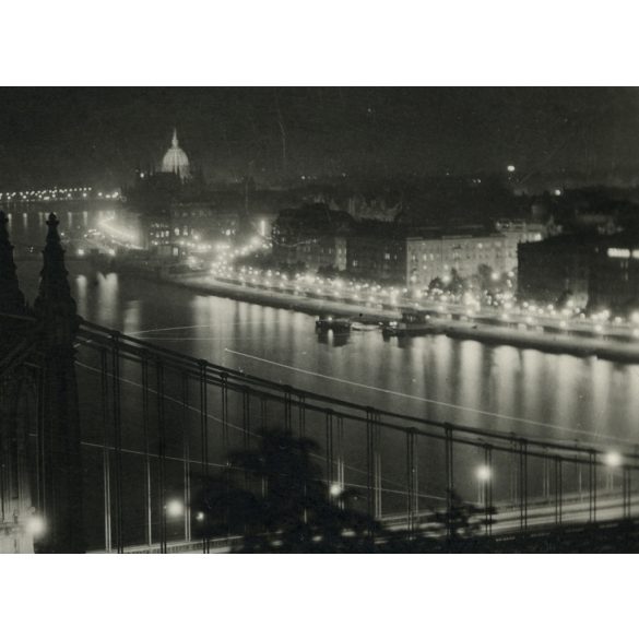 Éjszaka a város, Budapest, Erzsébet híd, Duna, esti fények, , Horthy-korszak, helytörténet, 1930-as évek, Eredeti fotó, papírkép.   