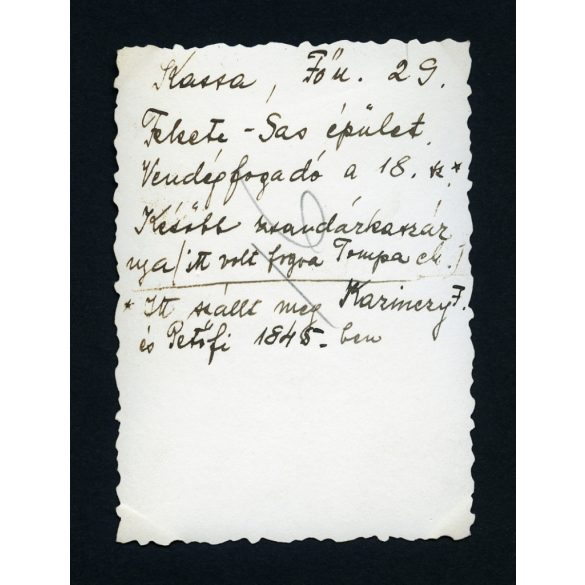 A Fekete Sas vendéglő háza, Kassa, Felvidék, Fő utca 29, Hajts Kornél üzlete, kirakat, utcakép, Horthy-korszak, helytörténet, 1930-as évek, Eredeti fotó, papírkép.   