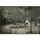 Magyar cserkésztábor Kolozsvár közelében, Erdély, Bádok (?) falu, cserkész egyenruha, sátor, tábor,  Horthy-korszak, 1943, 1940-es évek, Eredeti fotó, hátulján feliratozott papírkép. 