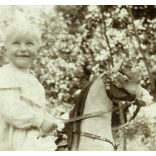 Brenndörfer János hintalovon, régi erdélyi, brassói család, gyerek, játék, monarchia, 1906, 1900-as évek, Eredeti kabinetfotó.