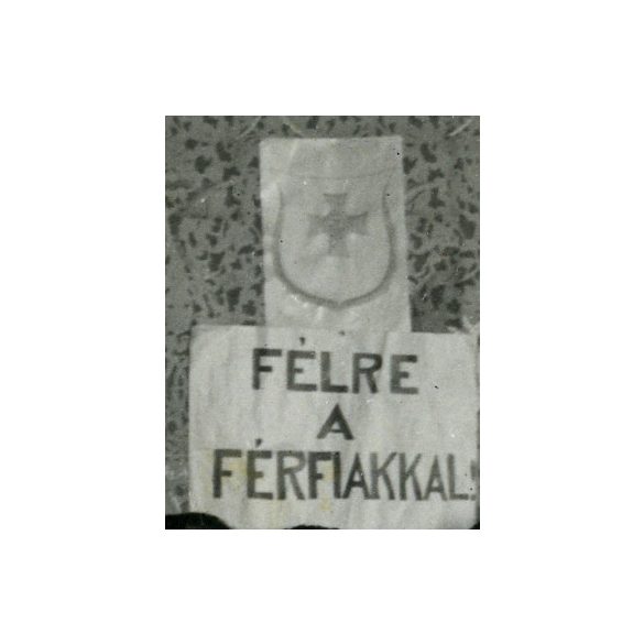 Nőmozgalom, fiatal nők „Félre a férfiakkal. Le a rabigával”, feliratú táblákkal, lelkész, pap, egyház, Horthy-korszak, 1941, 1940-es évek, Eredeti fotó, papírkép, hátulján Rajna Margit aláírásával.  