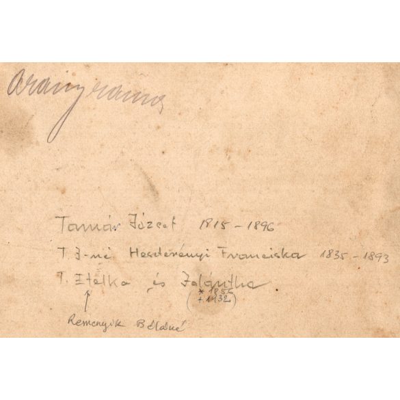 Nagyobb méret, családportré nevesített szereplőkkel, Tamár József,  Tamár Józsefné (szül. Heszterényi Franciska), Tamár Etelka (később Reményik Béláné) és Tamár Jalántha (?), monarchia, 1870-es évek, Eredeti ritka nagyméretű fotó, hátulján feliratozo