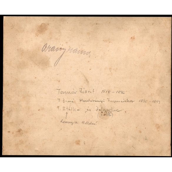 Nagyobb méret, családportré nevesített szereplőkkel, Tamár József,  Tamár Józsefné (szül. Heszterényi Franciska), Tamár Etelka (később Reményik Béláné) és Tamár Jalántha (?), monarchia, 1870-es évek, Eredeti ritka nagyméretű fotó, hátulján feliratozo