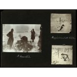 3 darab kartonra ragasztott fotó, földbe szúrt puskával jelzett meggémberedett hullák, temetés a téli frontvonalon, Oroszország, magyar katonák egyenruhában, 1. világháború, monarchia, 1910-es évek, Eredeti fotó, papírkép.  