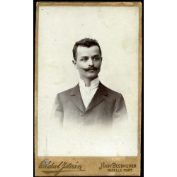   Oldal István műterme, Nagybecskerek, Vajdaság, elegáns fiatal férfi portréja, bajusz, monarchia, 1890-es évek, Eredeti CDV, hátulján ragasztott vizitkártya fotó. 