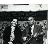 „Térjetek meg, mert elközelített a mennyeknek országa!”, elegáns pár hangszerrel, mandolin, vallás, egyház, zene, 1940-es évek, Eredeti fotó, papírkép.