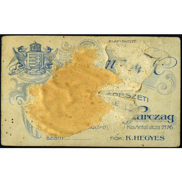 Germány műterem, Karcag, elegáns nő, Király Kálmánné portréja, monarchia, Jász-Nagykun-Szolnok megye, helytörténet, 1890-es évek, Eredeti CDV, hátulján sérült, aláírt, szignózott vizitkártya fotó.  