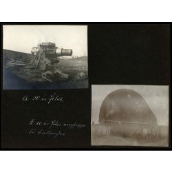   A 30 és feles (Skoda 30.5 cm. Mörser M. 11 mozsár) és a megfigyelő ballonja a fronton, katona, fegyver, egyenruha, 1. világháború, monarchia, 1910-es évek, Eredeti fotók, feliratozott kartonra ragasztott papírképek.