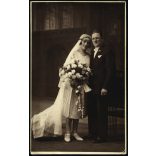 Adler műterem, Brassó (Brasov), Erdély (Románia), Rosina Brenndörfer és Hans Otto Roth erdélyi szász politikus esküvője, menyasszony, vőlegény, ünnep, virág, Horthy-korszak, 1927, 1920-as évek, Eredeti fotó, pecséttel jelzett, hátulján feliratozott p