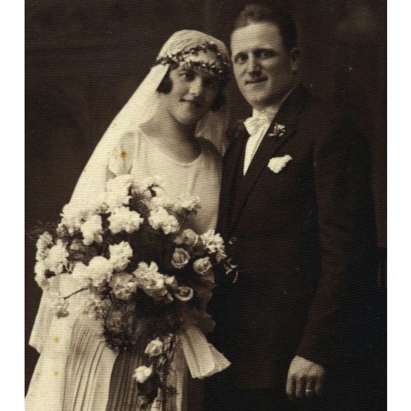 Adler műterem, Brassó (Brasov), Erdély (Románia), Rosina Brenndörfer és Hans Otto Roth erdélyi szász politikus esküvője, menyasszony, vőlegény, ünnep, virág, Horthy-korszak, 1927, 1920-as évek, Eredeti fotó, pecséttel jelzett, hátulján feliratozott p