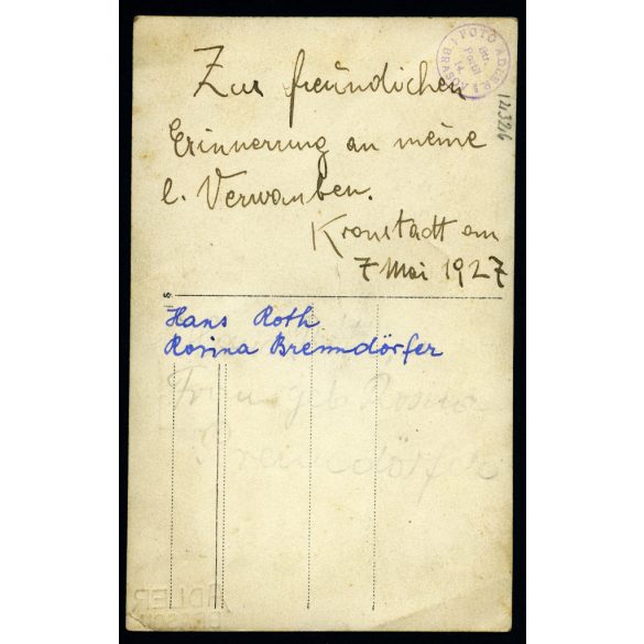 Adler műterem, Brassó (Brasov), Erdély (Románia), Rosina Brenndörfer és Hans Otto Roth erdélyi szász politikus esküvője, menyasszony, vőlegény, ünnep, virág, Horthy-korszak, 1927, 1920-as évek, Eredeti fotó, pecséttel jelzett, hátulján feliratozott p