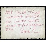 Épül a Duna-Tisza csatorna, fiatalok lapátokkal, vörös zászlóval, építőtábor, társadalmi munka, kommunizmus, 1948, 1940-es évek, Eredeti fotó, hátulján feliratozott papírkép. 