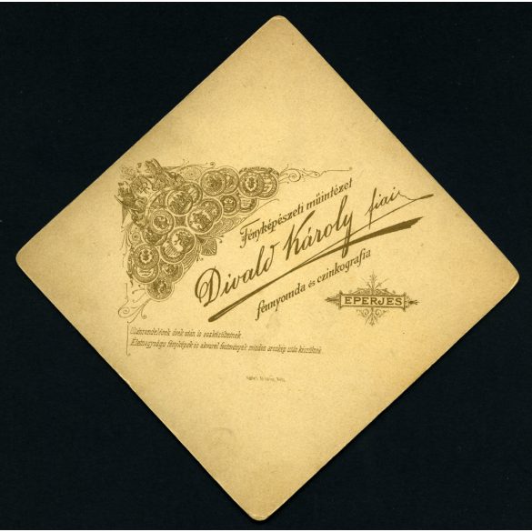 Divald Károly fiai műterem („fénnyomda és czinkográfia”), Eperjes, Felvidék, elegáns gyerekek, testvérek portréja, katonaiskola egyenruha, helytörténet, monarchia, 1898, 1890-es évek, Eredeti kabinetfotó. 