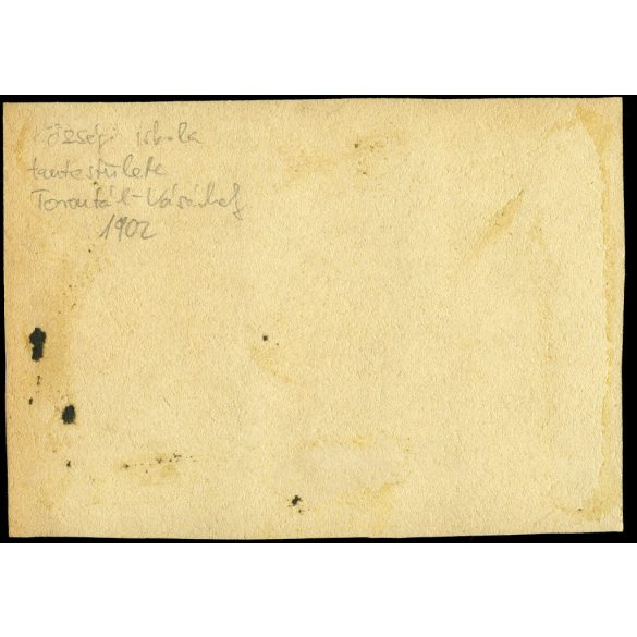 Nagyobb méret, községi iskola tantestülete, Torontálvásárhely, Vajdaság, tanár, monarchia, helytörténet, 1902, 1900-as évek, Eredeti fotó, vékony kartonra kasírozott papírkép, felülete kopott, foltos.  