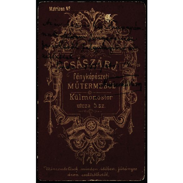 Császár műterem, Kolozsvár, Erdély,  elegáns szakállas úr portréja, Nuricsán Károly (?), monarchia, 1885, 1880-as évek, Eredeti CDV, hátulján Tordán feliratozott és szignózott vizitkártya fotó.  