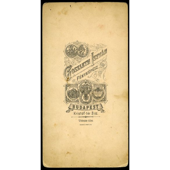 Nagyobb méret, Goszleth műterem, Budapest, elegáns nő modern frizurával, legyezővel, monarchia, 1890-es évek, Eredeti kabinetfotó.  