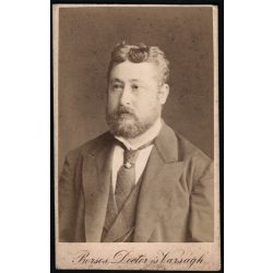   Borsos, Doctor és Varságh műterem, Budapest,  elegáns szakállas férfi nyakkendőben, monarchia, 1870-es évek, Eredeti CDV, vizitkártya fotó.  