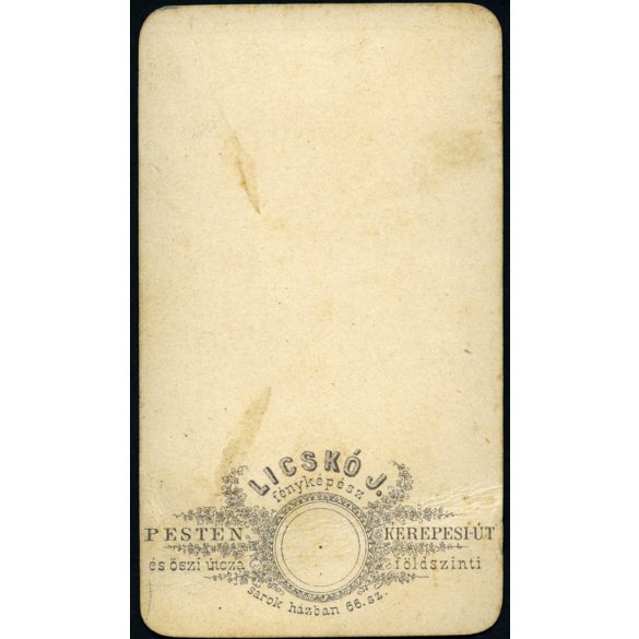 Licskó műterem, Pest,  elegáns nő gyönyörű ruhában, monarchia, 1860-as évek, Eredeti CDV, vizitkártya fotó. 